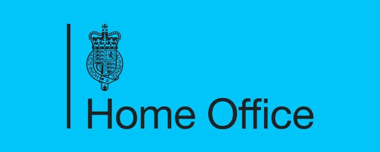 Home Office logo on a blue background.