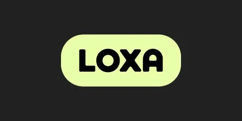 Loxa logo with black text on a light green oval background