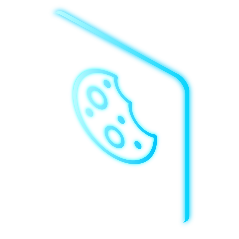Blue neon sign showing a cookie icon.