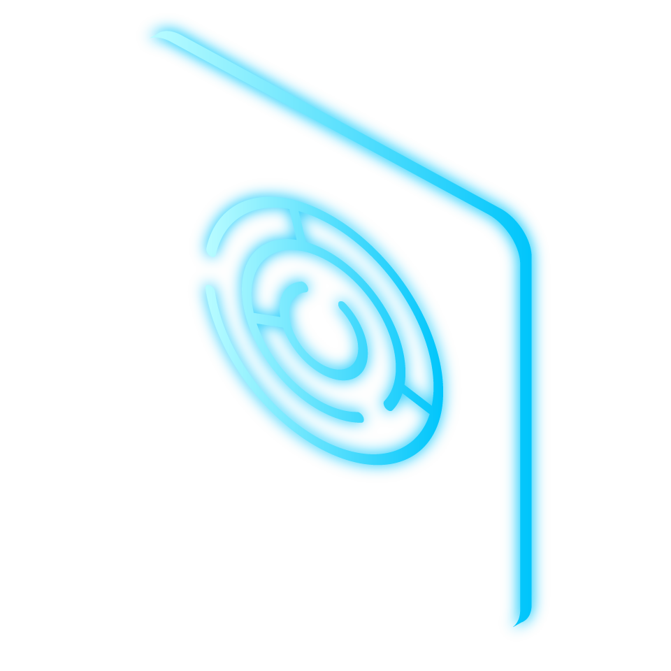 Blue neon sign showing a digital radar screen displaying a circular radar scan pattern.