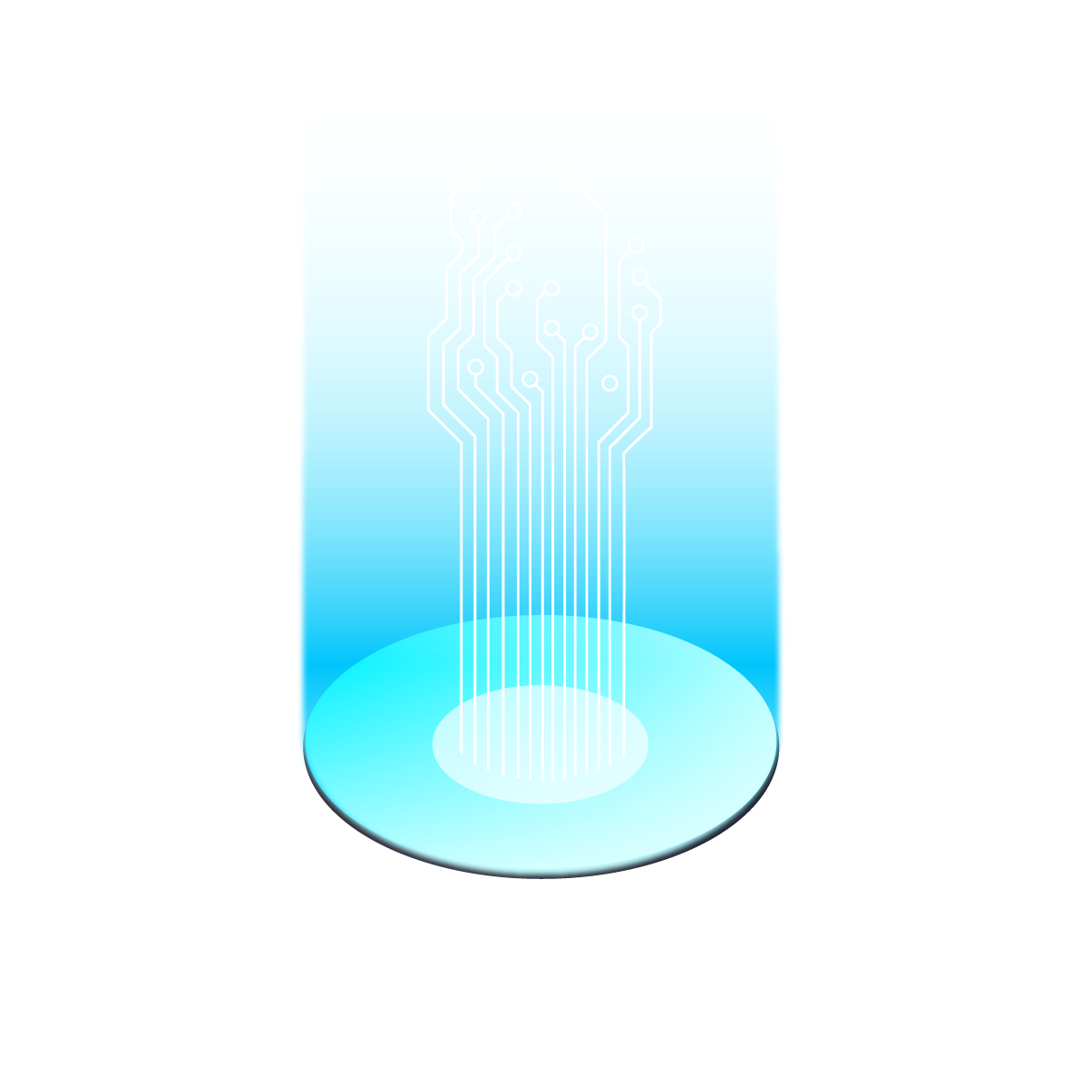 Digital illustration of a glass container with a circuit-like design inside, representing technology or innovation.