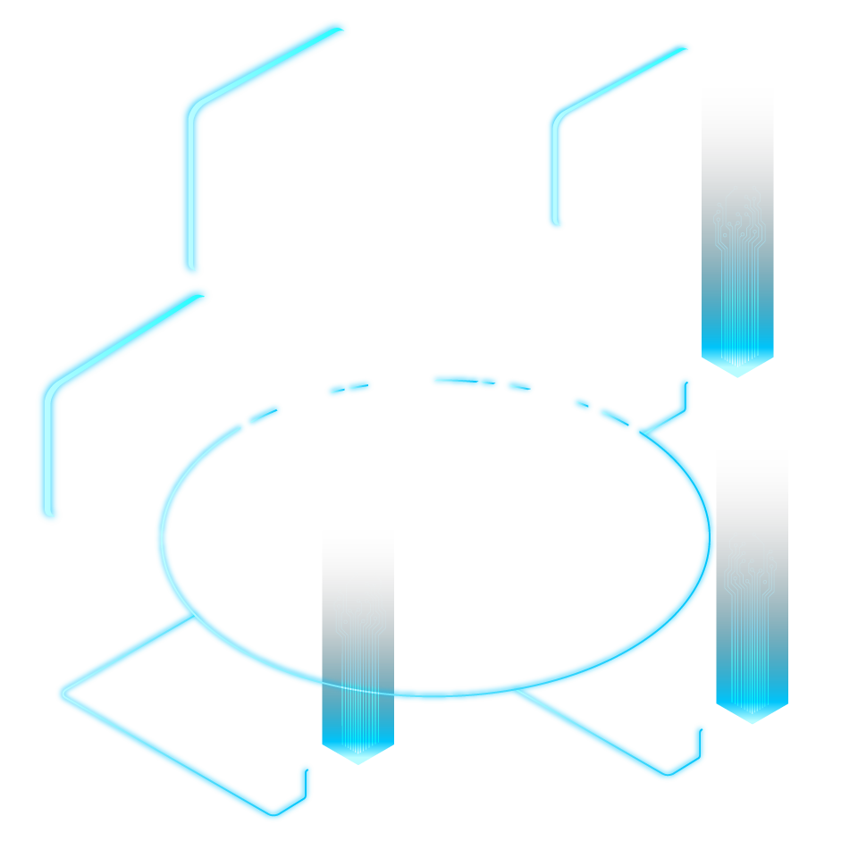 Digital illustration of a 3D pie chart with glowing blue borders and circuit patterns on black background.