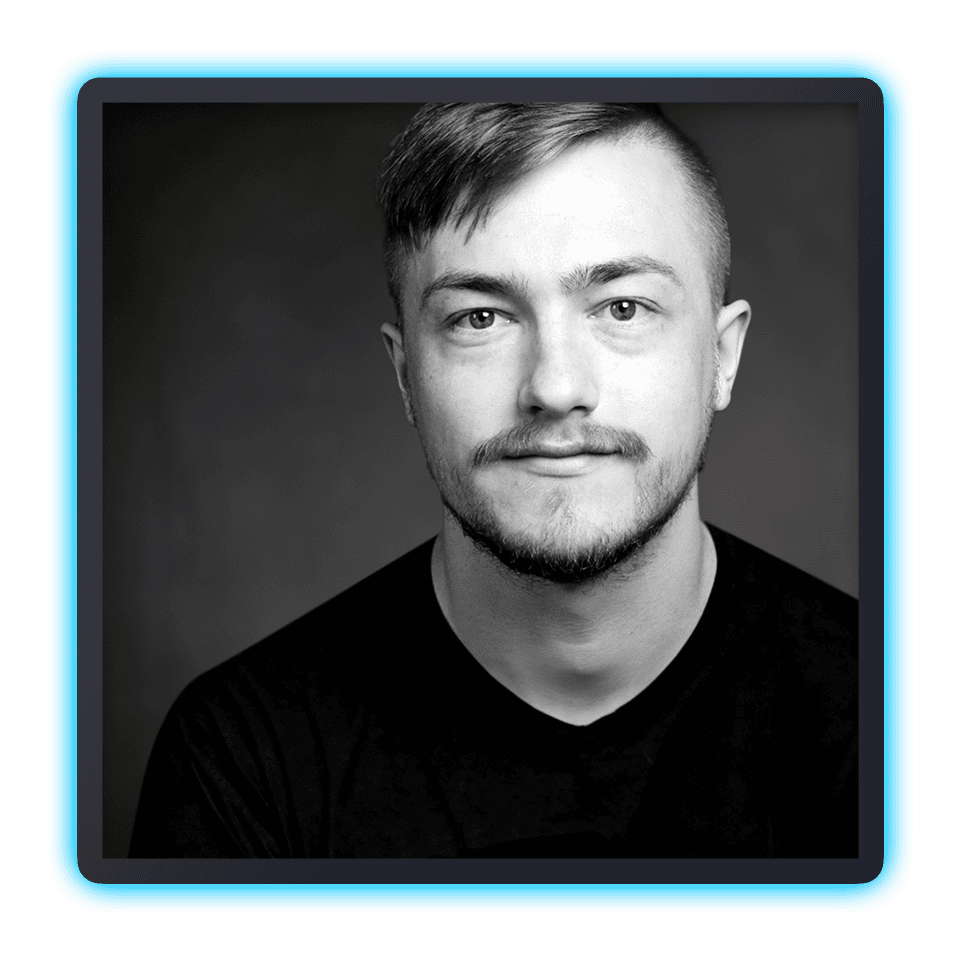 Black and white portrait of Connor Ross, Power Platform Developer at Remarkable Dynamics