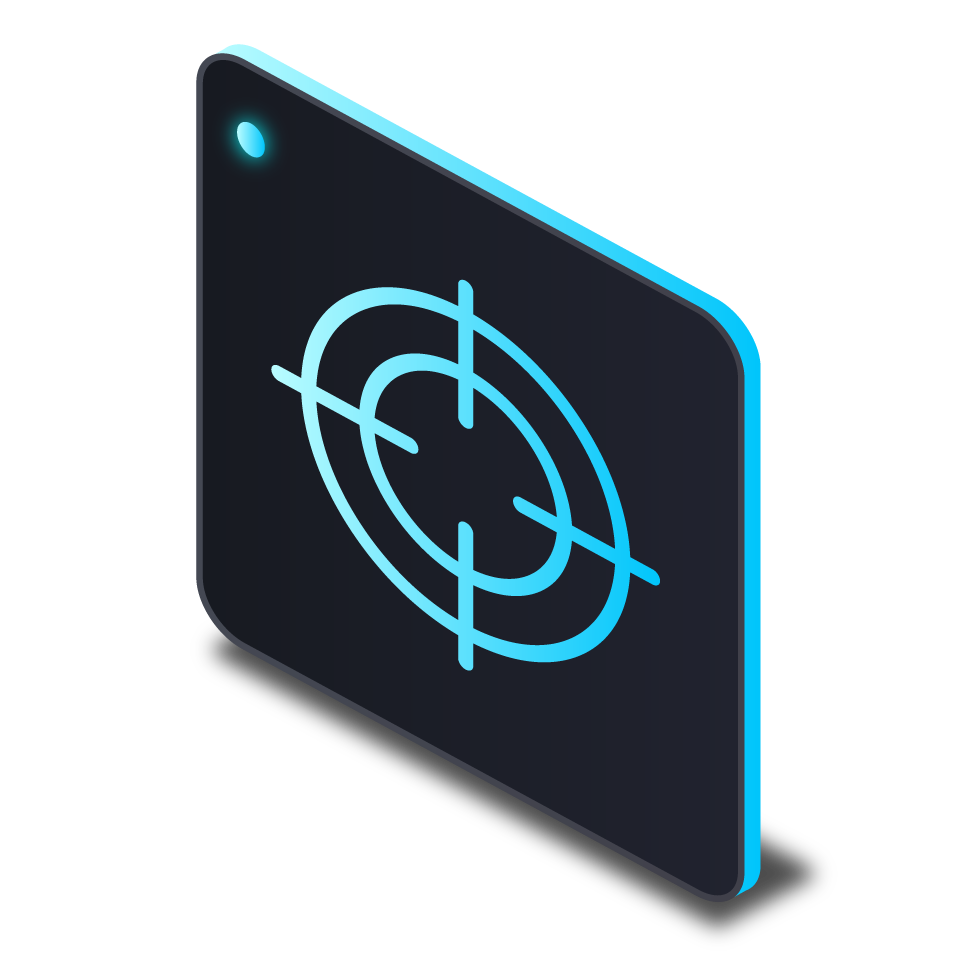 A futuristic security or targeting interface with a glowing blue crosshair and concentric circles on a transparent digital screen.