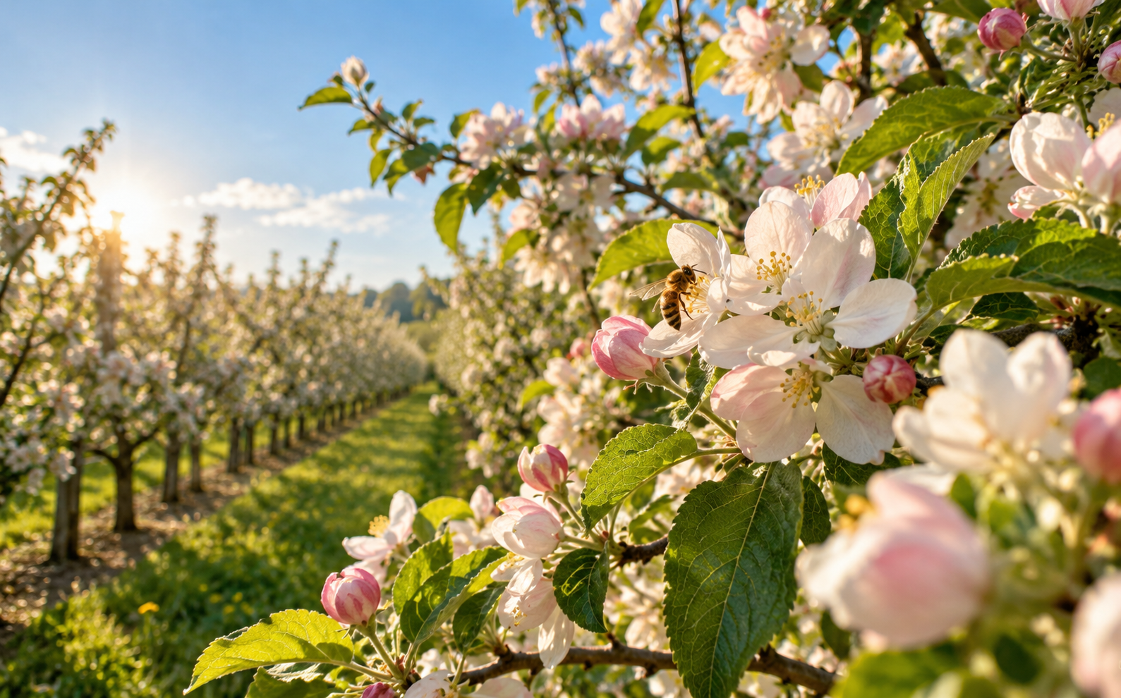 Apfelblüten mit einer biene
