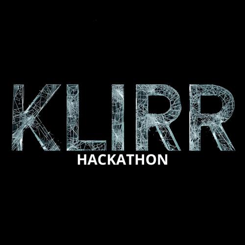 Logo for KLIRR Hackathon with interconnected lines forming the letters on a black background.