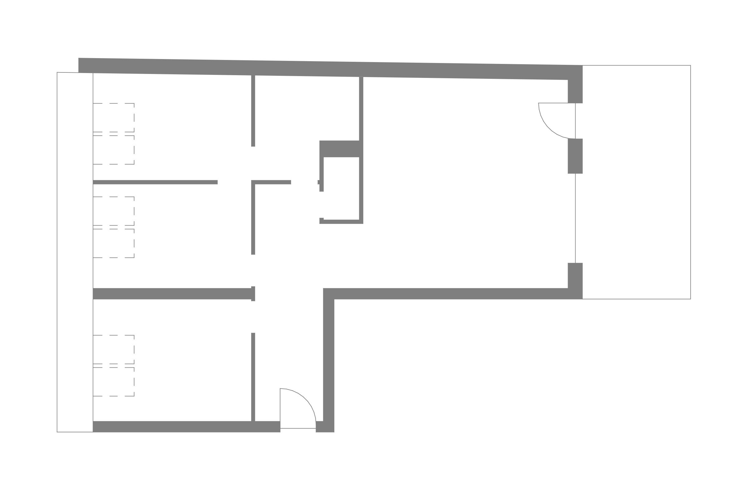 Floor plan of a building showing rooms, hallways, and doorways.