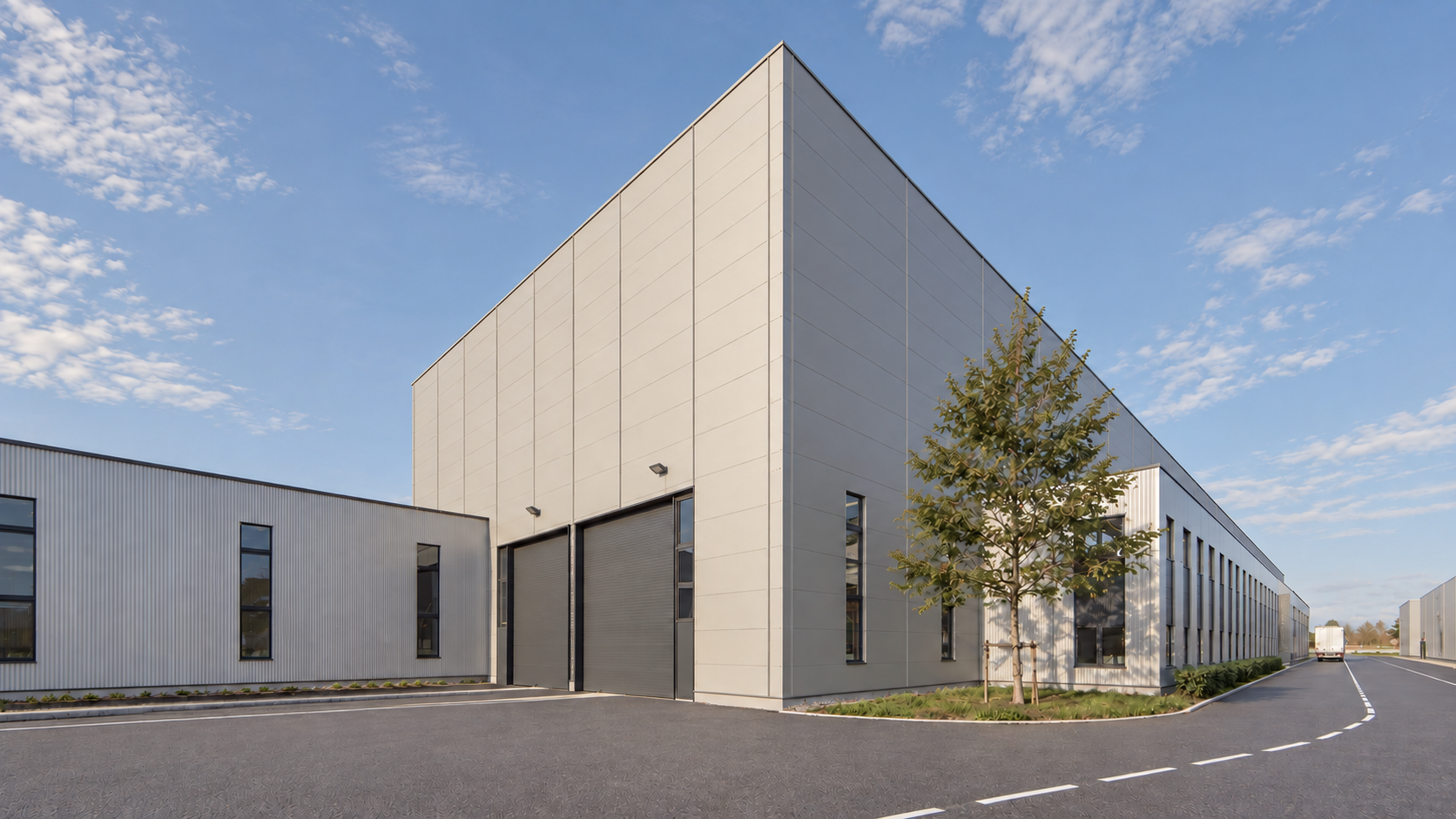 Modern industrial warehouse building.