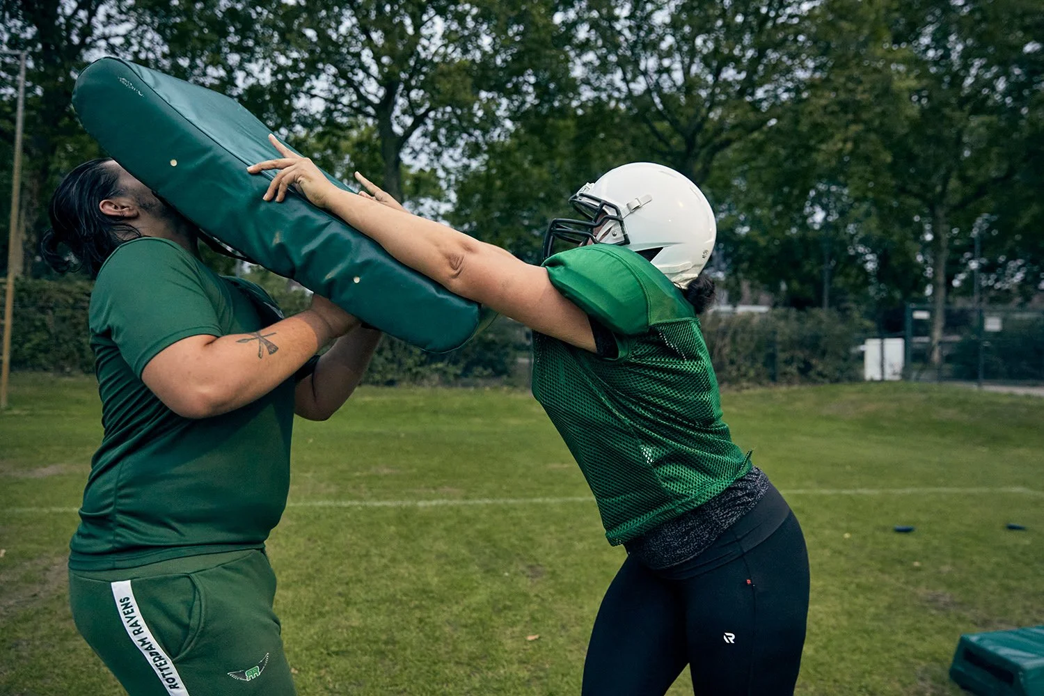 Tonny, a coach for the Rotterdam Ravens, is hit in the face during practice, Rotterdam, NL, 2020.