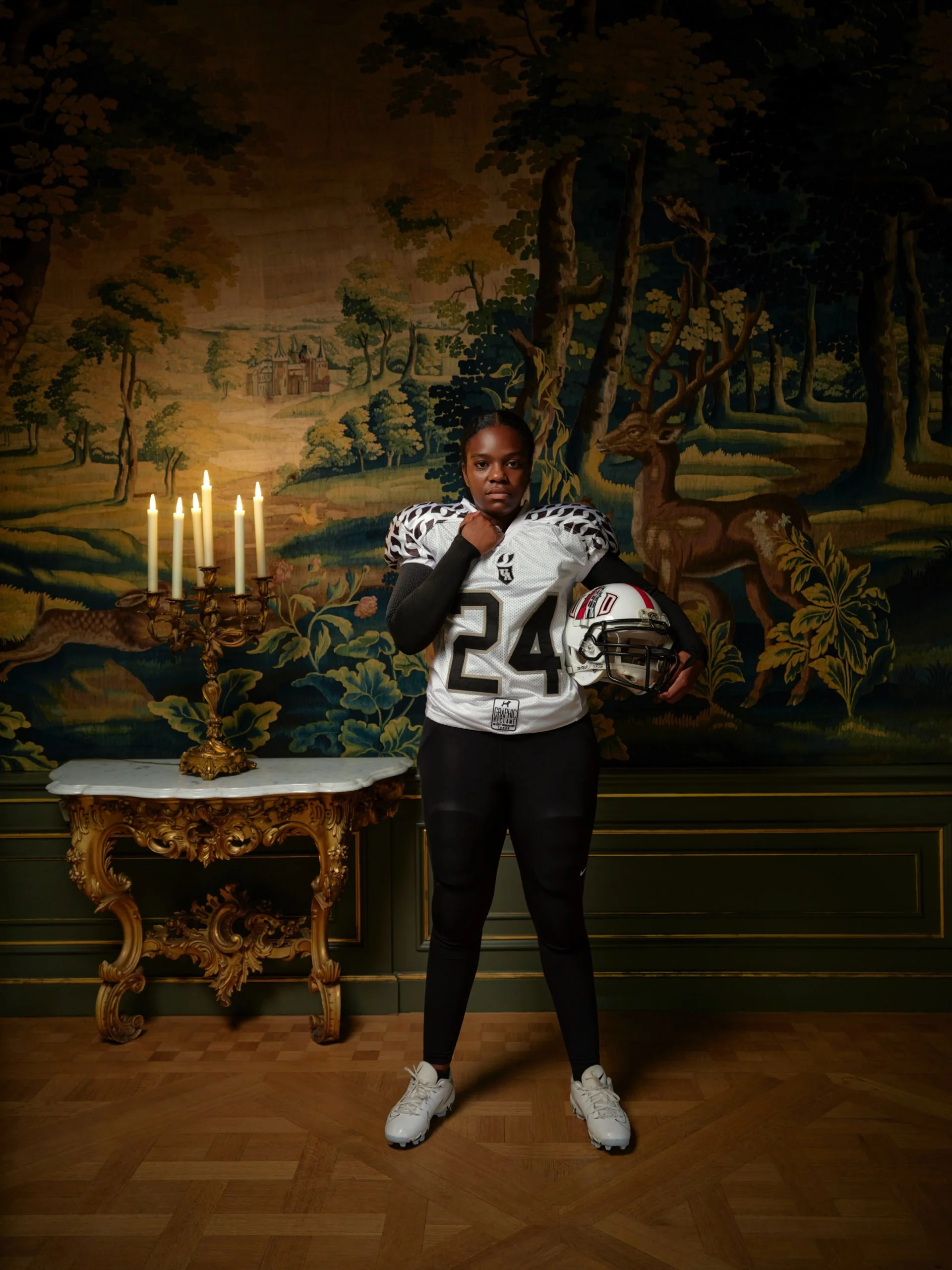 Utrecht Dominator Tasha, poses in the Gobelin Hall in Slot Zuylen, Utrecht, NL, 2023.