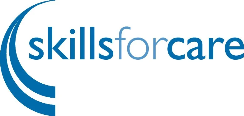 Skills for Care logo featuring stylized blue crescent and the text 'skills for care' in blue.