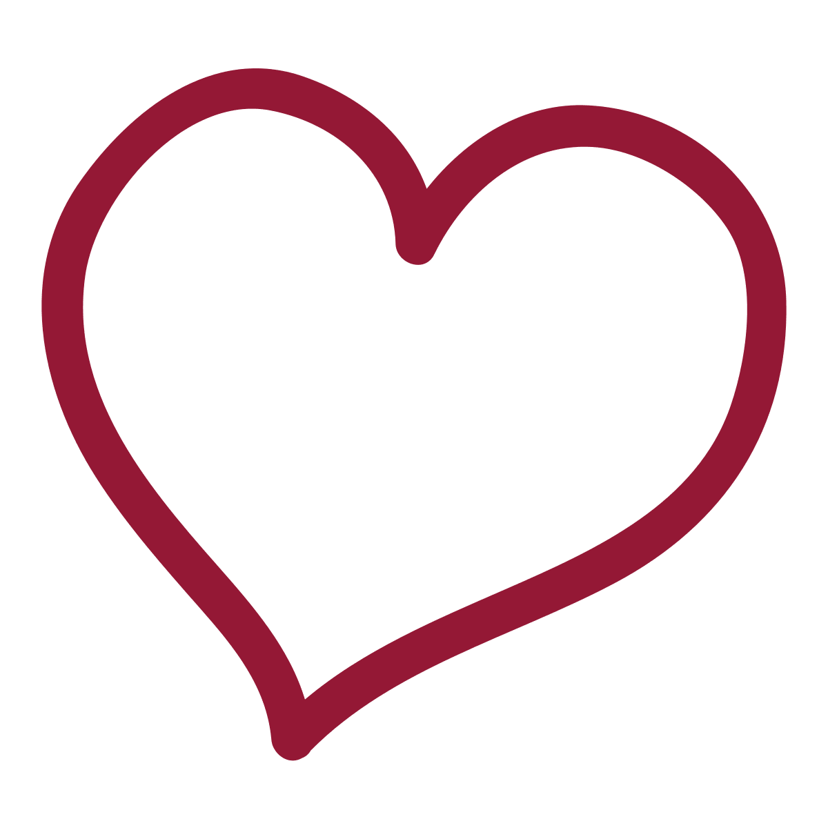 A large outlined heart in dark red color on a transparent background.