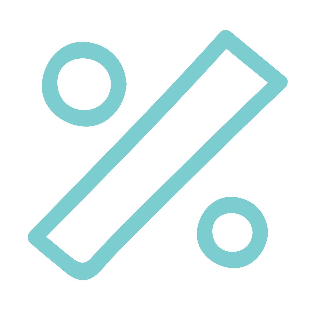 A light blue percentage symbol with a diagonal line and two circles on either side, on a black background.