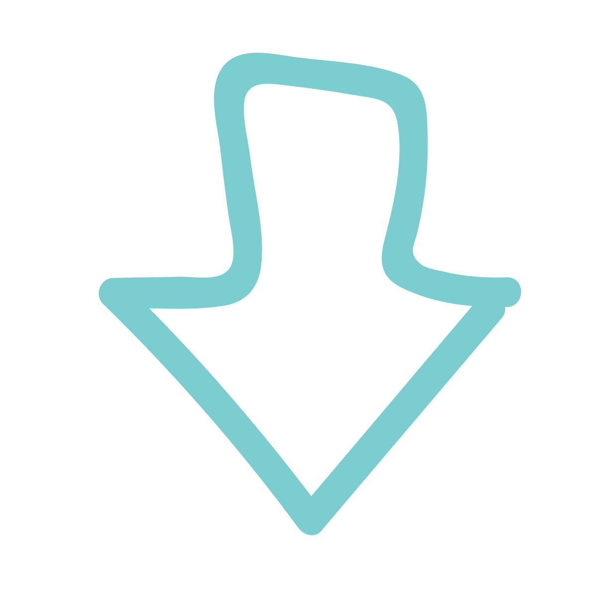 Outline of a light blue arrow pointing downward, with a rounded rectangular shape on top.