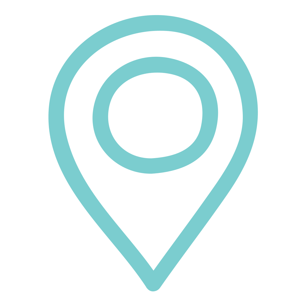Light blue map pin icon with concentric circles inside, on a black background.
