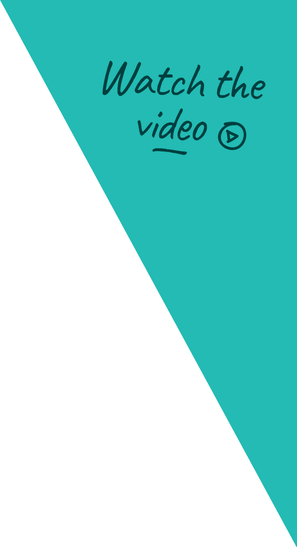 A teal and black diagonal split background with the text "Watch the video" and a play icon.