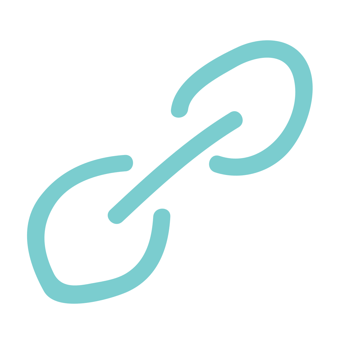 A simple line drawing of a chain link, colored in light blue.