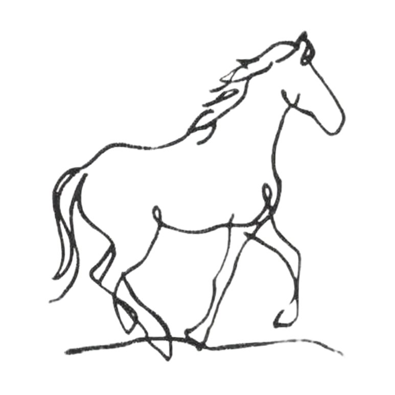 A neon outline of a horse with a stick figure riding it.