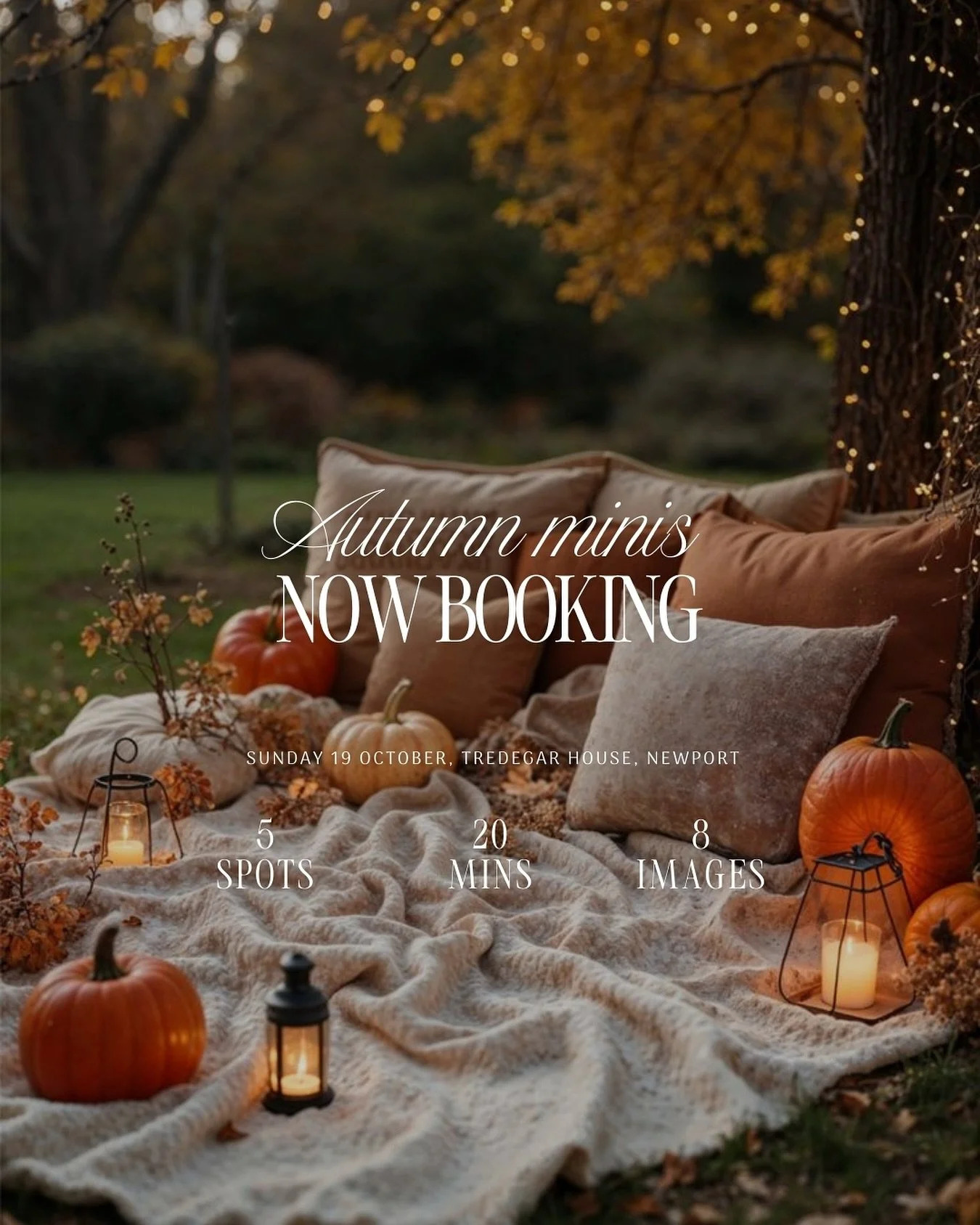 They&rsquo;re here! My Autumn Mini Sessions at Tredegar House, Newport are now open for booking.

These short and cosy shoots are perfect for families, little ones or couples who love the golden autumn light. Think snuggly blankets, pumpkins, falling
