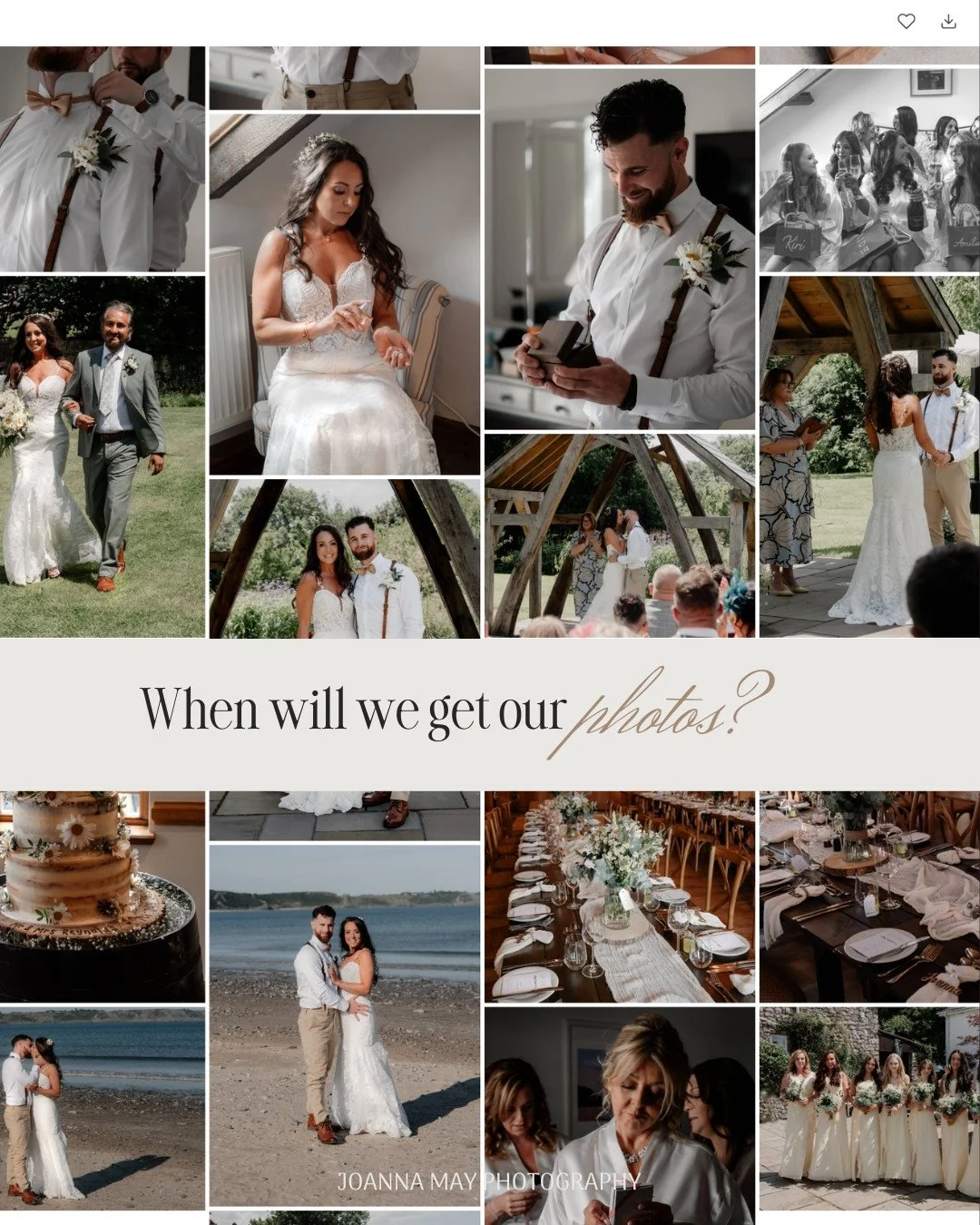 One of the first questions couples ask:⁠
⁠
&ldquo;When will we get our photos?&rdquo;⁠
⁠
Within a few days of your wedding, you&rsquo;ll receive a small preview gallery.⁠
⁠
Your full gallery is delivered within 6-10 weeks.⁠
⁠
Every image is carefully