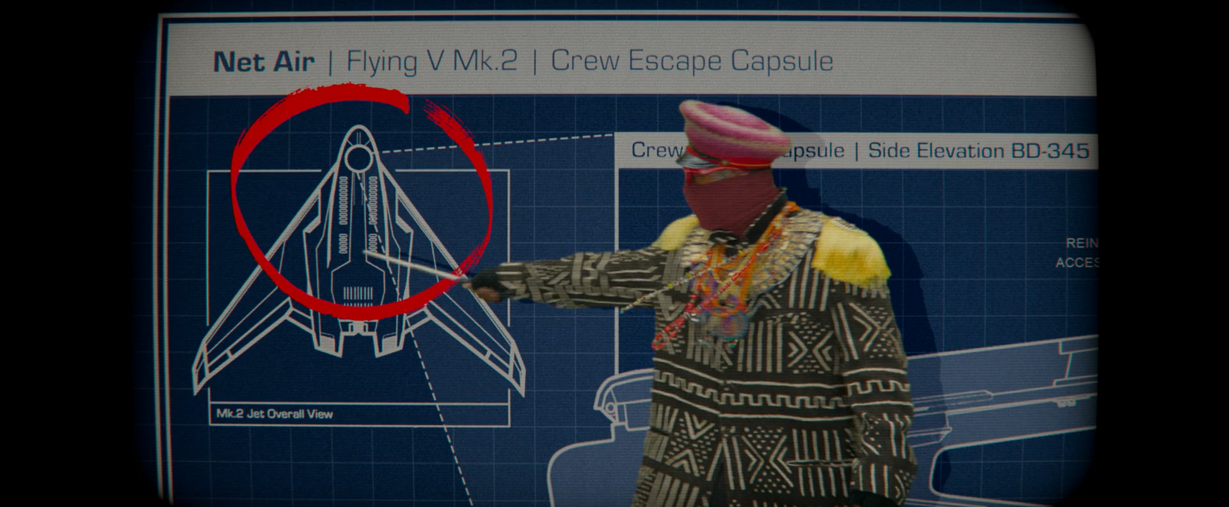 Flying V Mk.2 Jetliner - blueprint of escape pod system. 