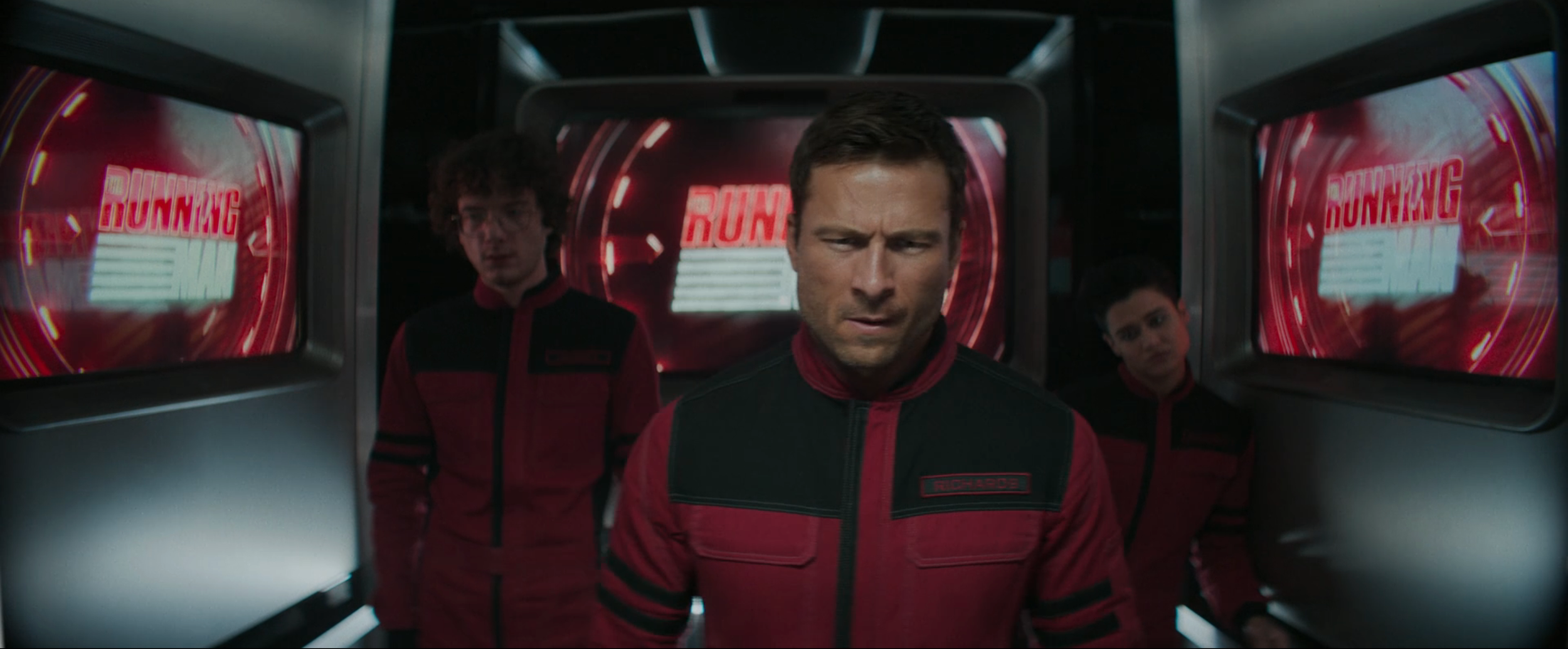 The Running Man logo – seen here on the practical Network Building Freevee displays. 