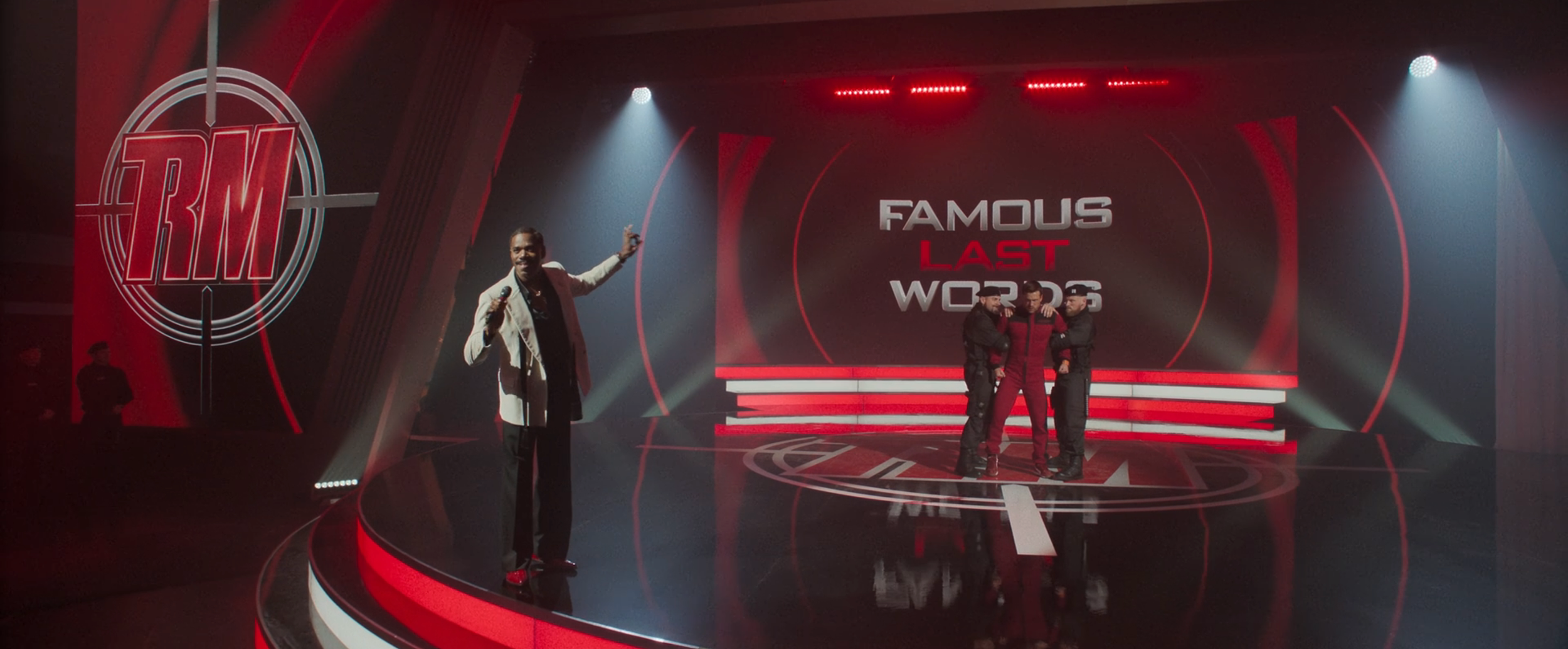 TRM shiny-floor gameshow set, including screen graphics (animated by 2fresh) and decorative vinyls. 