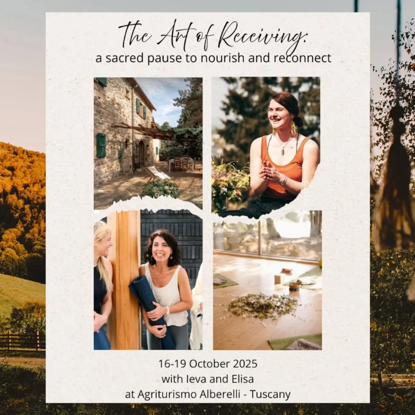 This is one of the last calls to join us in Tuscany for a 4-day women's retreat starting on the 16th of October. 
 
 
We are two weeks away, which is very soon and still gives you enough time to step onboard with ease and grace. 
 
 
This intimate re