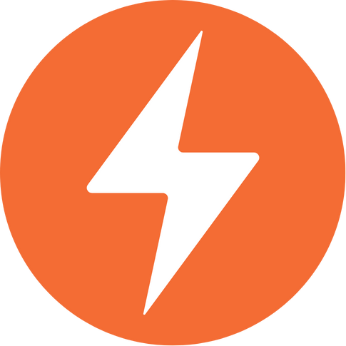 White lightning bolt symbol on an orange circular background.