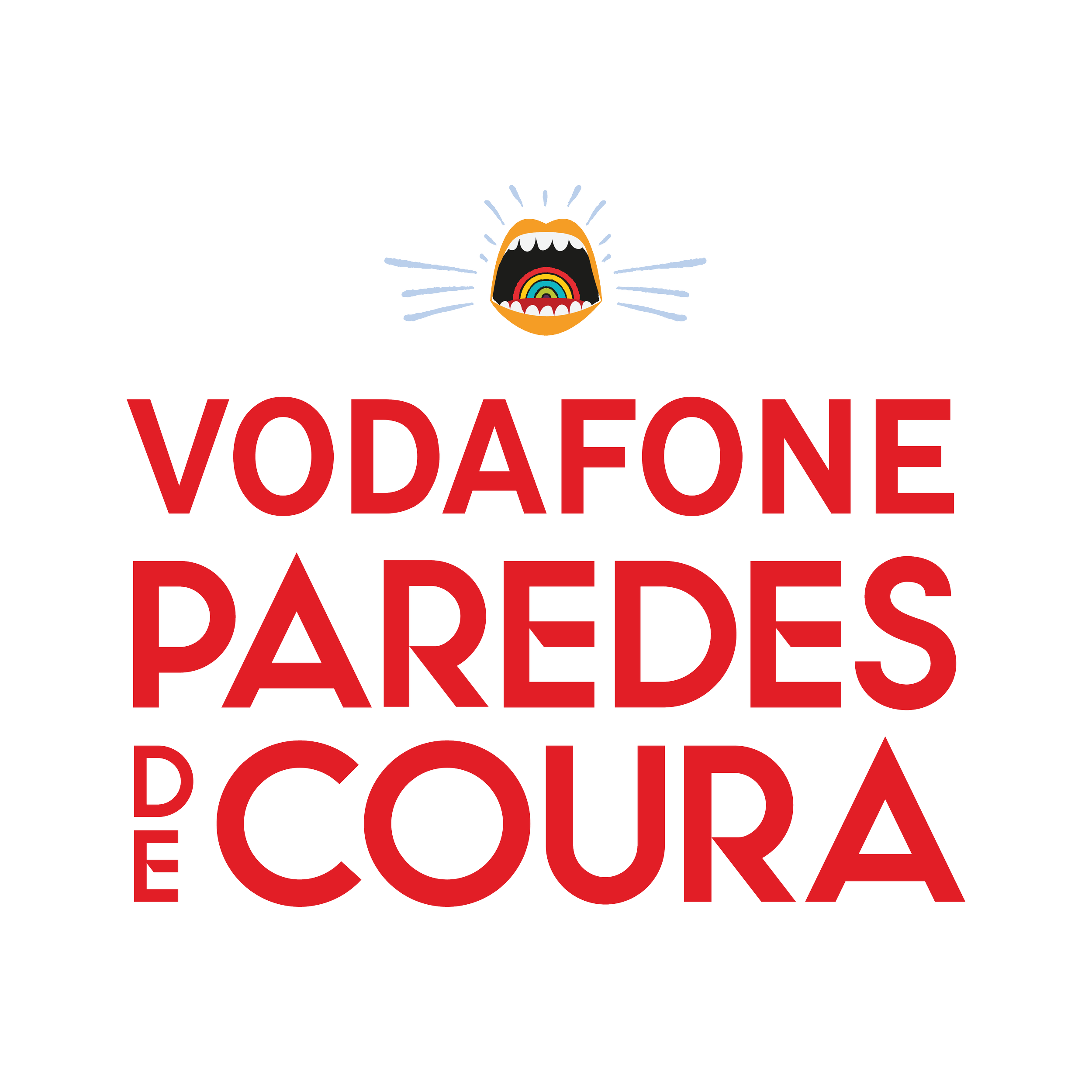 Black background with a cartoon cat face at the top and bold red text reading "VODAFONE PAREDES E É COURA" in Portuguese.