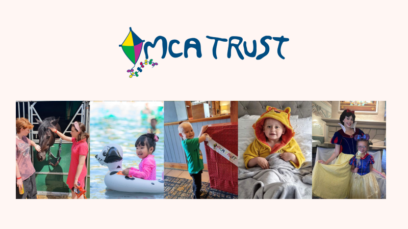 MCA Trust logo and image of children. SBZ charity partner MCAtrust.