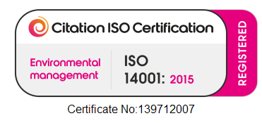 ISO 14001:2015 certification badge — Environmental management (Certificate No: 139712007)