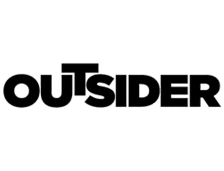 Black text spelling "OUTSIDER" with the letter "T" obscured by overlapping text.