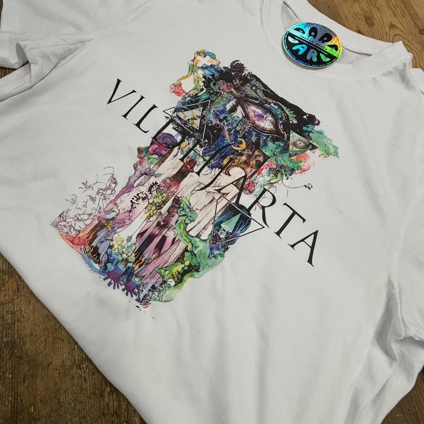 This one isn&rsquo;t for a customer, one of the guys here just wanted to test out the #dtf colours on some band artwork from #vildhjarta. 
The colours look great! One of the benefits of DTF is not being limited by the number of colours/screens. 
The 