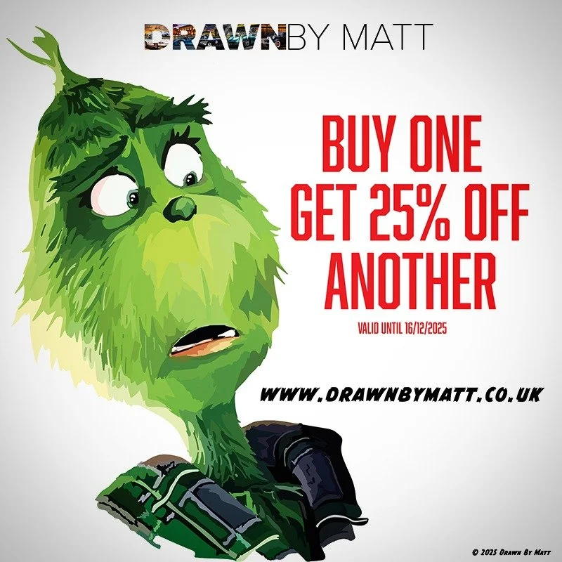 Even The Grinch can't believe I am offering a discount when you buy 2 items from my online shop!! 

I drew him in back in 2023 as I am a bit of a Grinch this time of the year 😂

Offer valid until last orders cut-off date to ensure it arrives for Chr