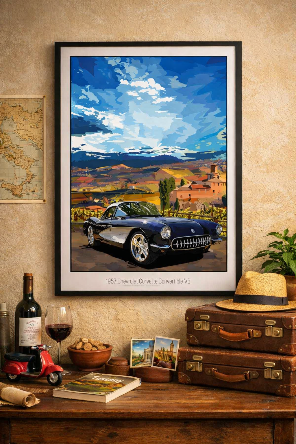1957 Chevrolet Corvette Convertible V8 & Pagani Zonda, Piedmont Italy Poster