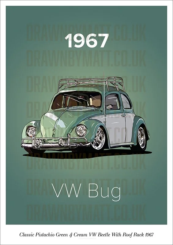 Classic Pistachio Green & Cream VW Beetle With Roof Rack 1967 - Web 800 with WM.jpg
