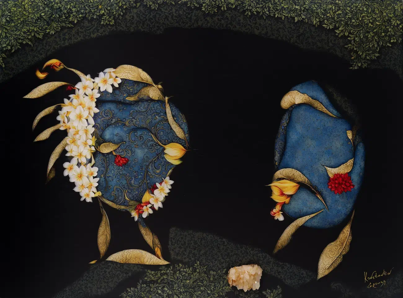 In the Middle of the Stream, 2024, UV print on teak wood, crystal, 75 × 56 cm by Konstantin Grouss
