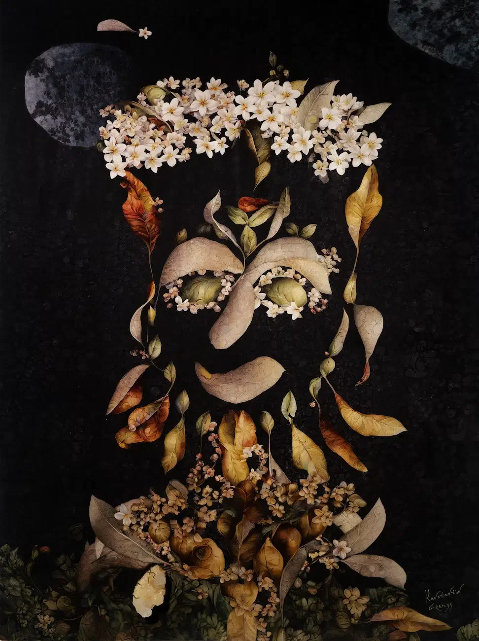 Under the Falling Stars, 2025, UV print on Silk, crystal, 100 × 75 cm by Konstantin Grouss