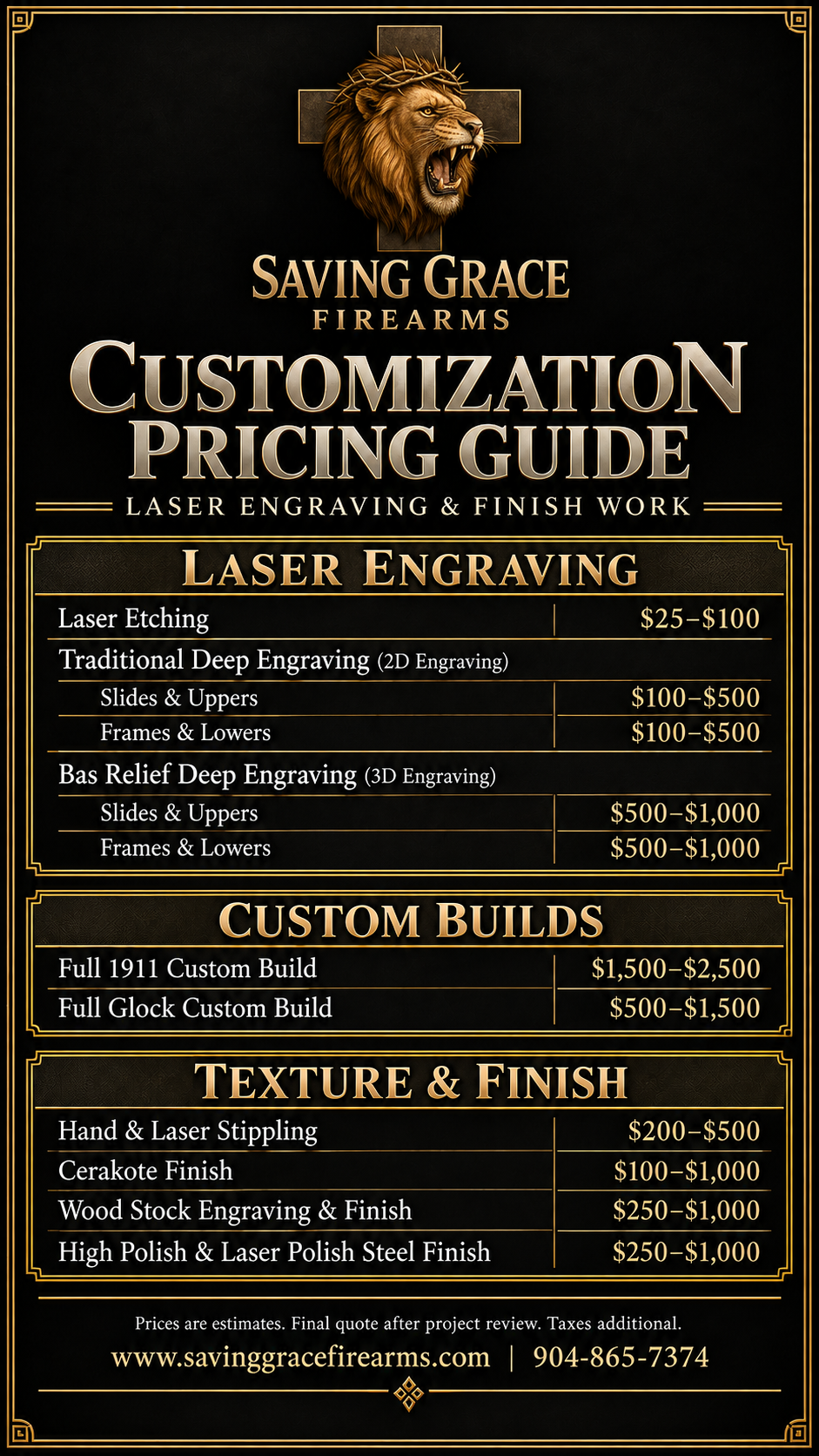 Saving Grace Firearms Pricing Chart and Guide