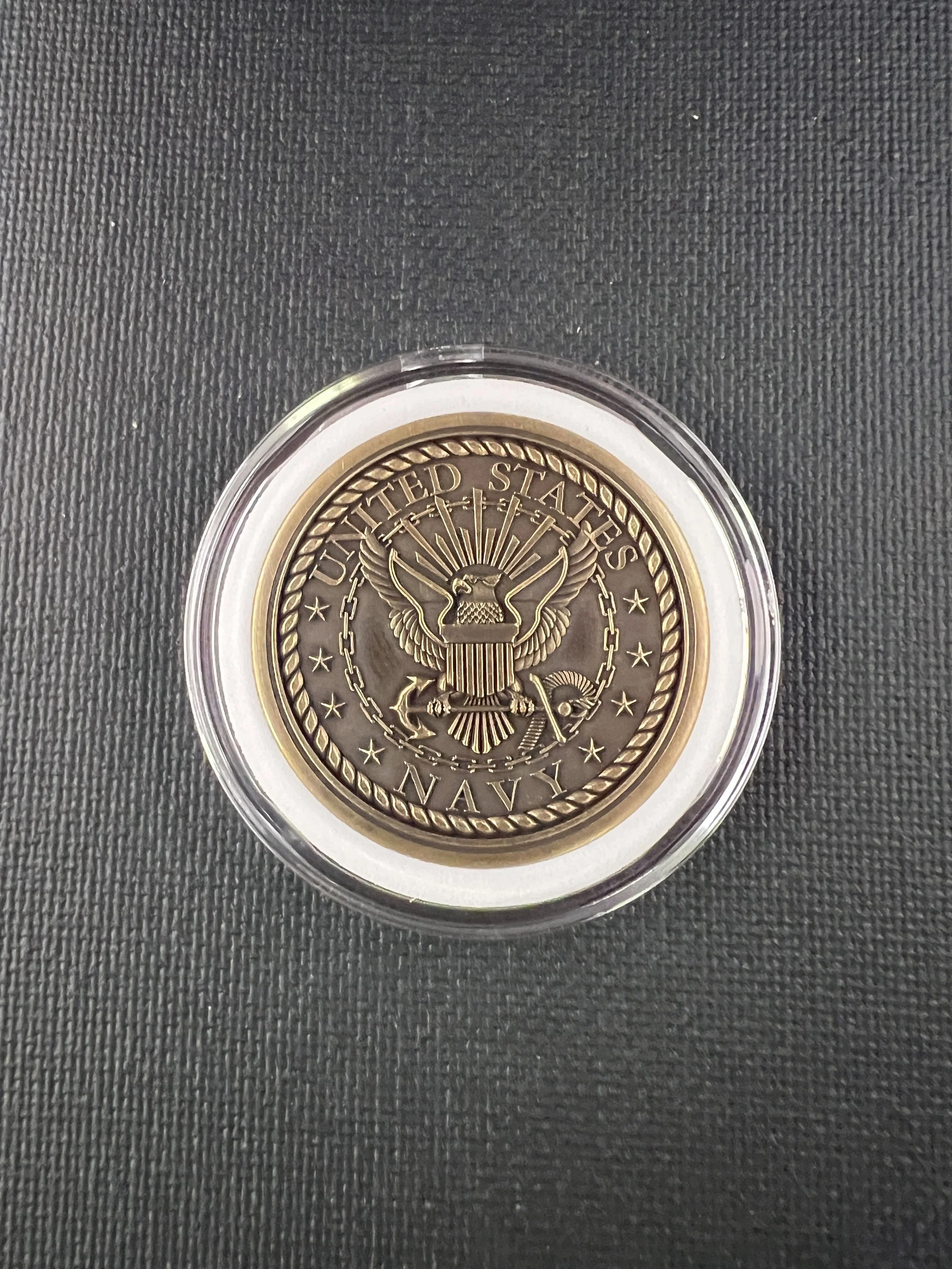 3D engraved military challenge coin featuring United States Marine Corps emblem, crafted in brass or stainless steel with detailed raised relief engraving.