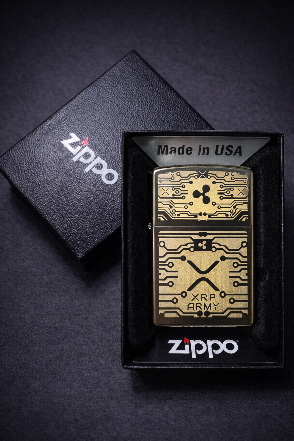 Zippo lighter displayed in original box, available for custom laser engraving