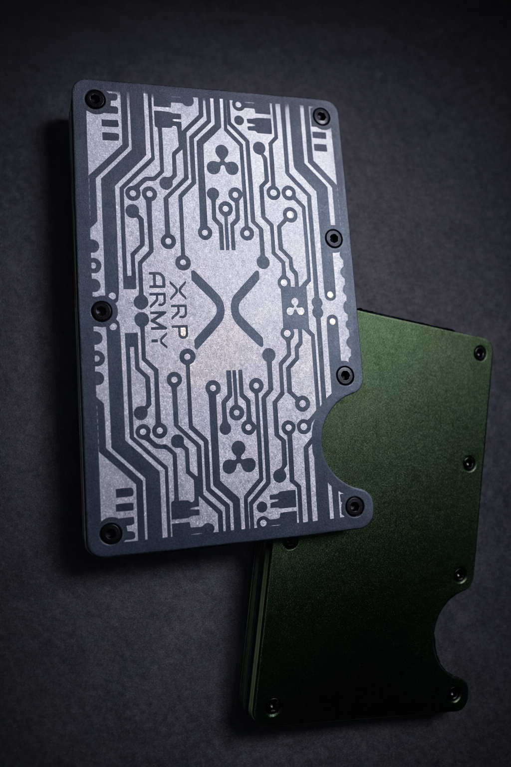 Minimalist RFID wallets in multiple colors displayed on dark background, available for custom laser engraving