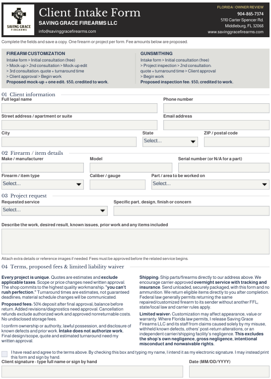 Saving Grace Firearms Client Intake Form