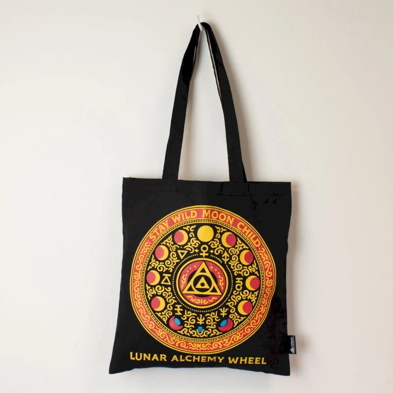 Luna Alchemy Wheel Design Black Cotton Tote Bag 1.jpg