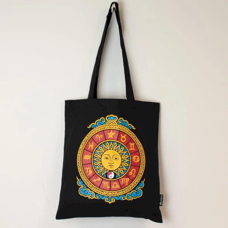 Zodiac Sun Black Cotton Tote Bag Image 1.jpg
