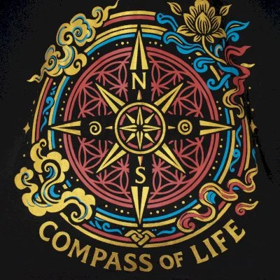 Compass of Life Black Cotton Tote Bag Image 2.jpg