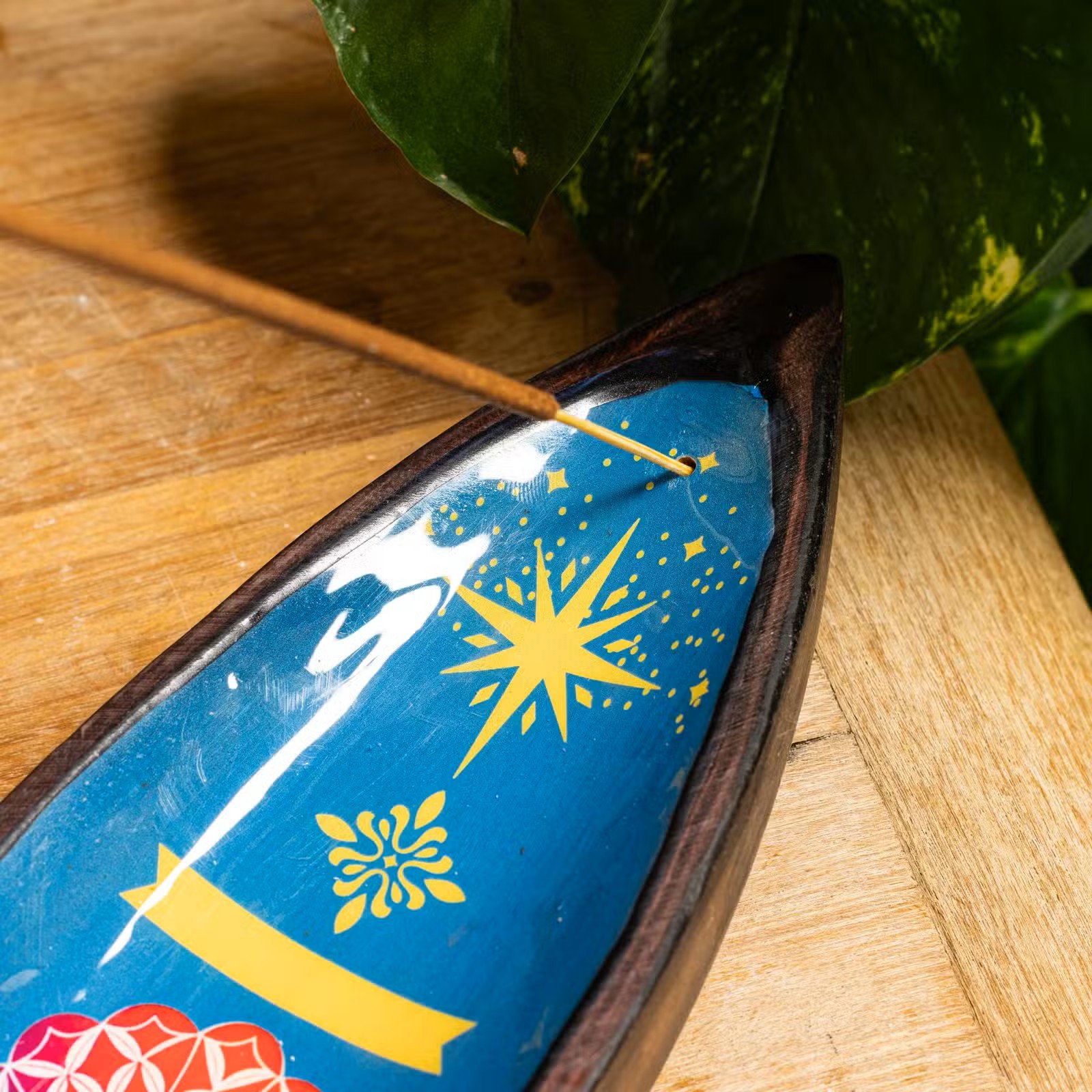 Enamel Incense Bowl - Mango Wood - Mandala 3.jpg