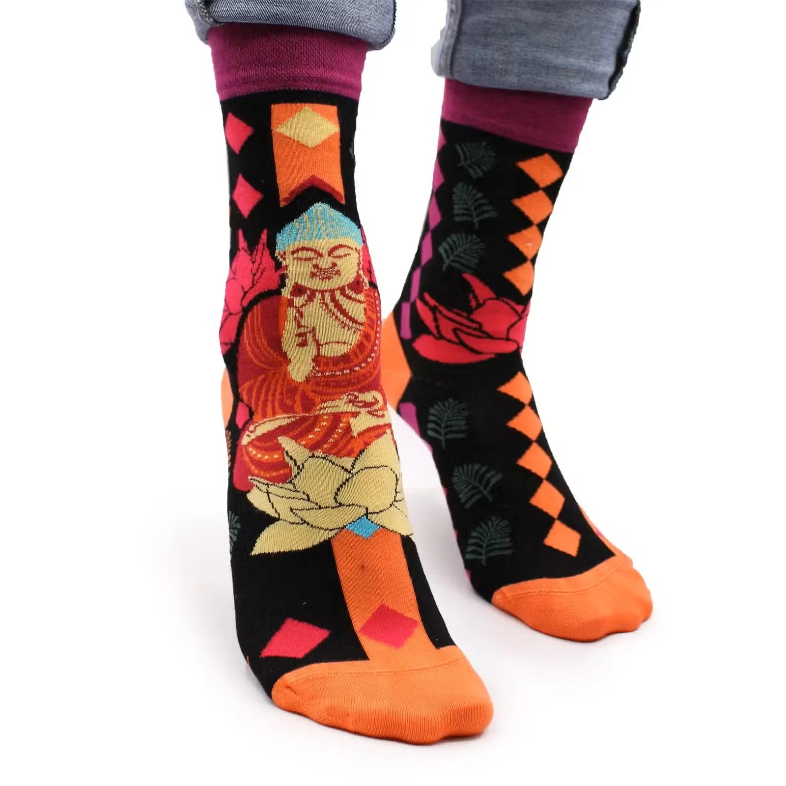 Hop Hare Bamboo Socks SM - Pink Buddha & Lotus  1.jpg
