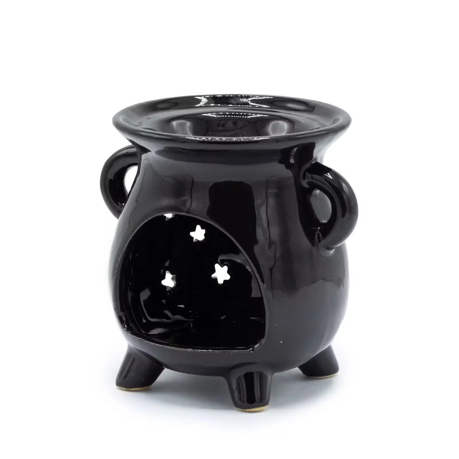Cauldron Oil Burner - Moon & Stars - Black 2.jpg